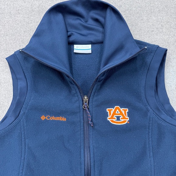 Auburn University Tigers Columbia Fleece Vest Sz M Blue‎ Full Zip Pockets - Picture 2 of 13